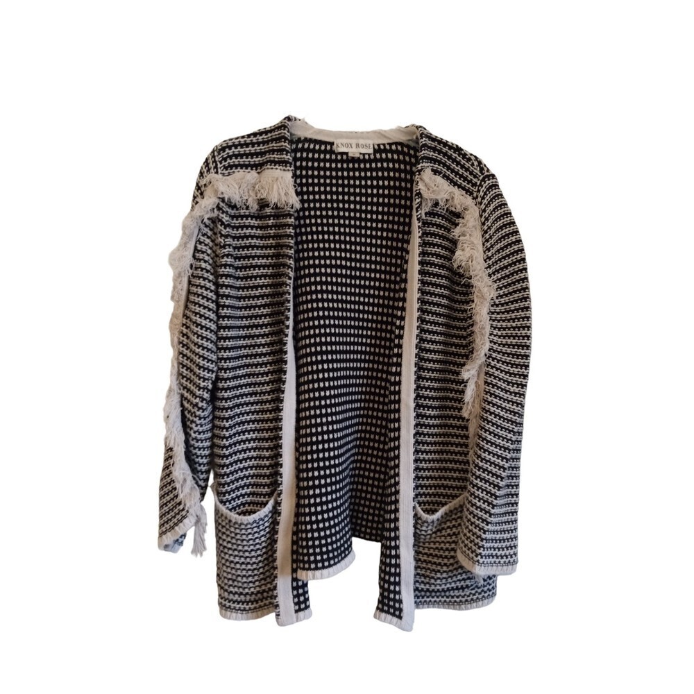 Knox Rose Black and beige fray accent open front cardigan